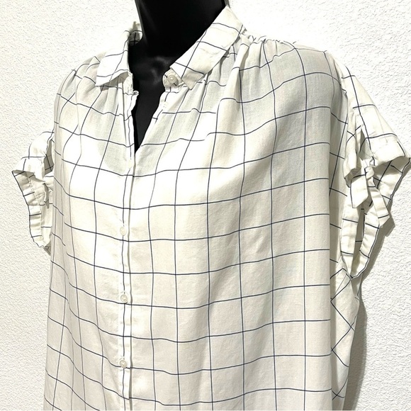 Madewell Woman White Blue Stripe Short Sleeve Button Down Shirt Size M - Picture 2 of 13